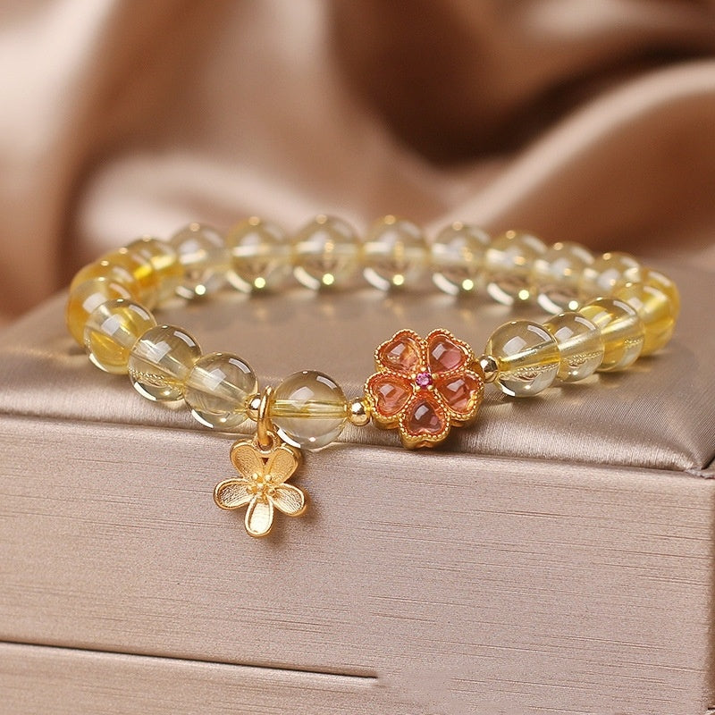 Women's Natural Citrine Fresh Flower Pendant Bracelet