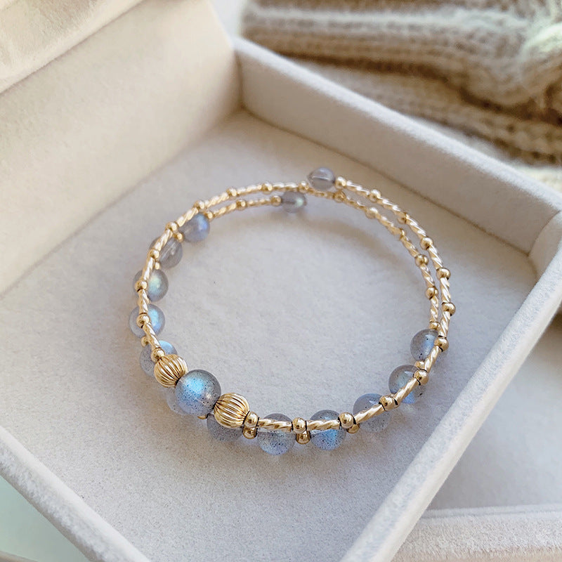 Women Double Layer Moonstone Natural Crystal Bracele