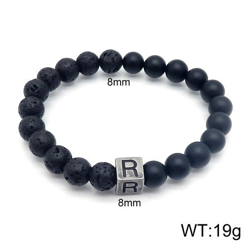 Volcanic Rock 26 English Letter Stainless Steel Bracelet Fashion Agate Bead Bracelet