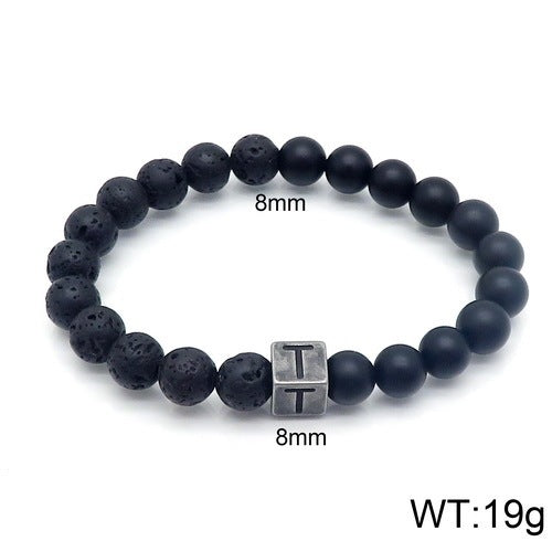 Volcanic Rock 26 English Letter Stainless Steel Bracelet Fashion Agate Bead Bracelet