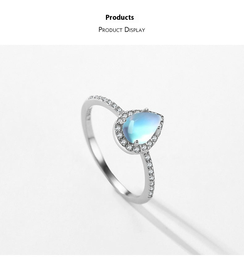 Sterling Silver drop shape Inlaid Moonstone Women Ring