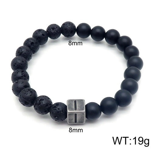 Volcanic Rock 26 English Letter Stainless Steel Bracelet Fashion Agate Bead Bracelet