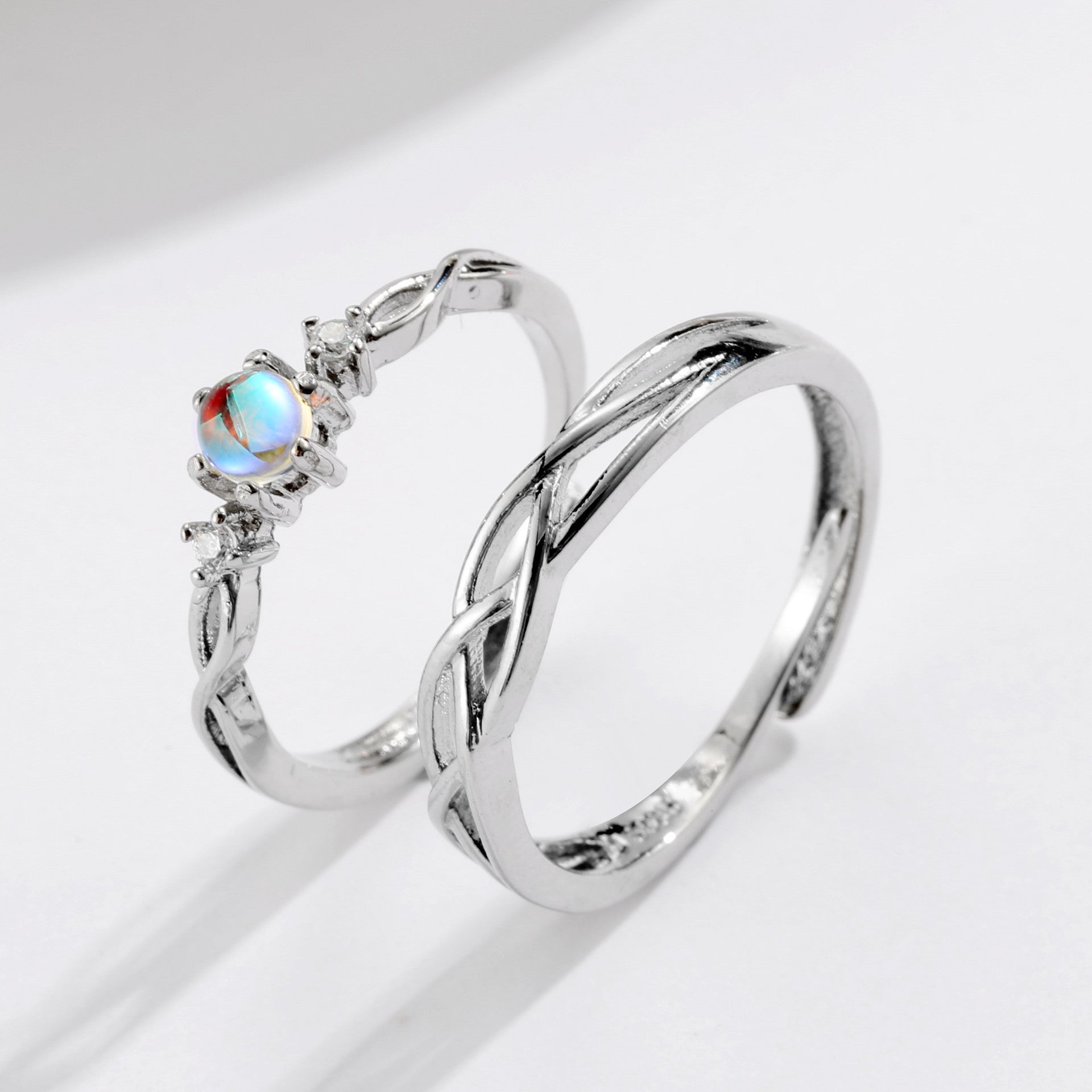 Moonstone Concentric Couple Pair Silver Plain Women and Men Ring