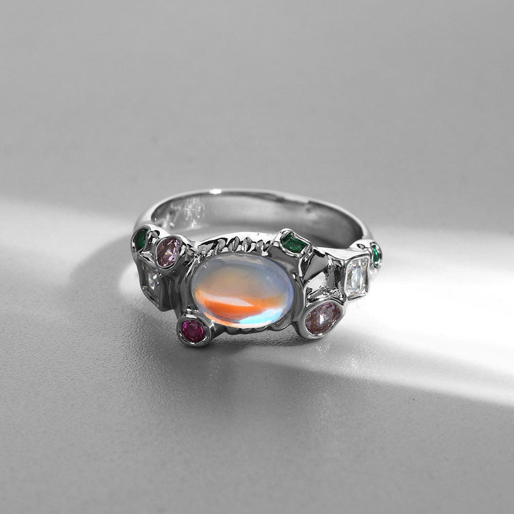 Colorful Opal Minority Design Adjustable Moonstone Women Ring