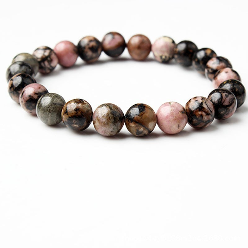 Rhodonite Beaded Bracelet Black Thread Rhodochrosite Couple Women and Men