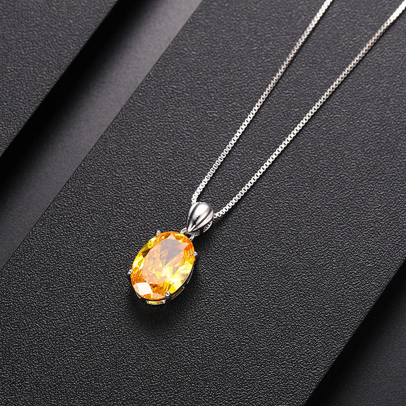 Golden Zirconium Color Gem Simple Four-claw Citrine Clavicle Chain