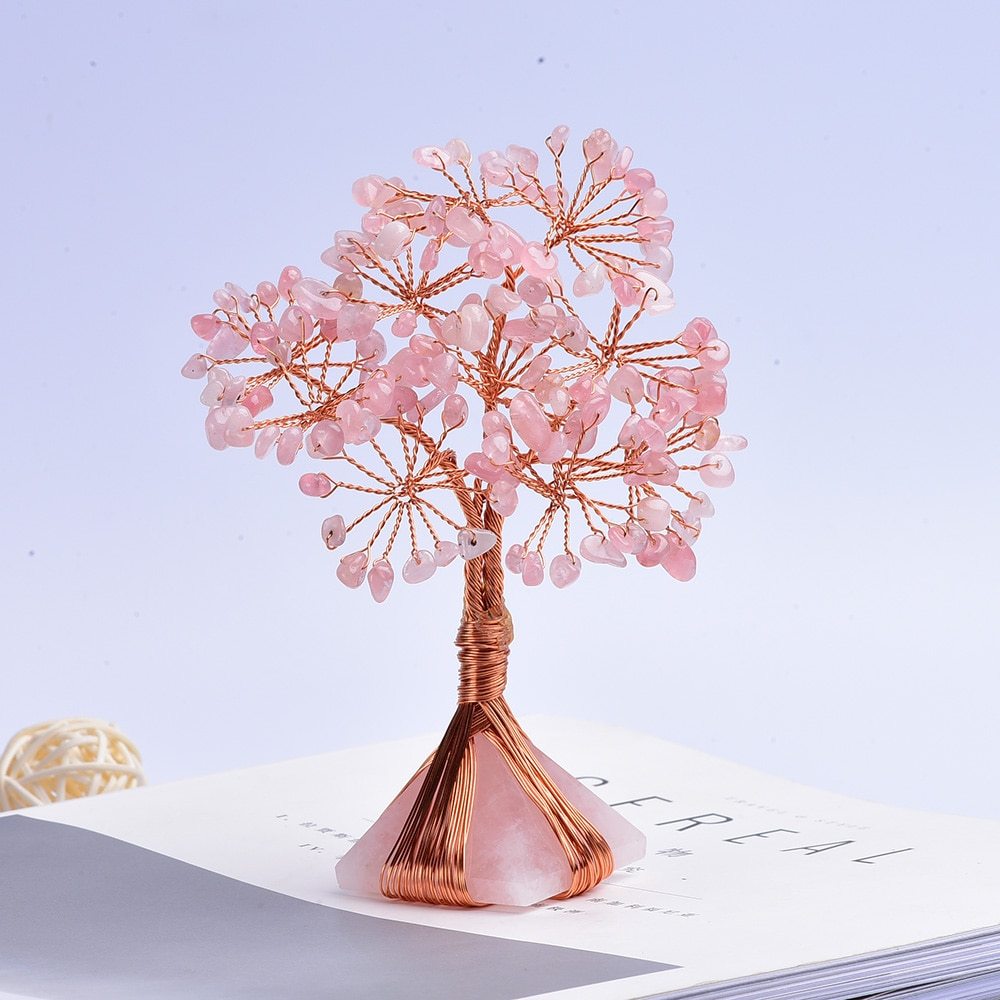 Natural pink crystal pyramid mini crystal tree