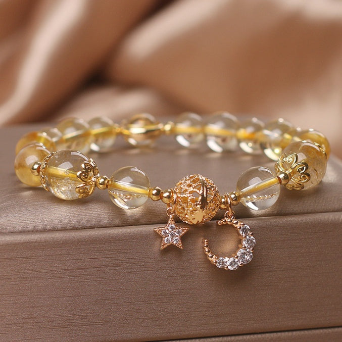 Natural Citrine Gold Gem Quartz Bracelet Women Light Luxury Star Moon Crystal Bracelet