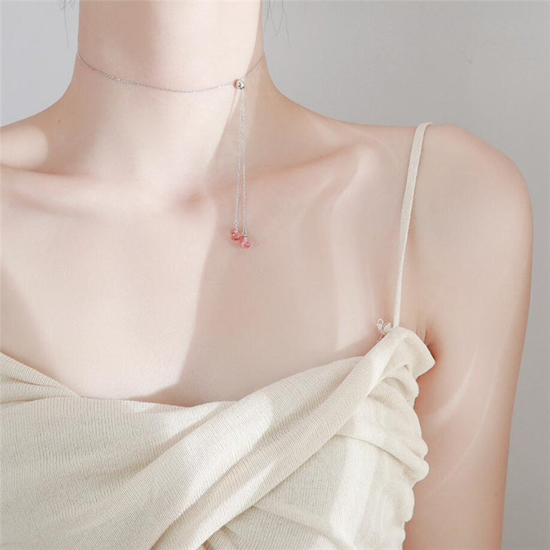 Strawberry Crystal Rose Quartz Women Necklace