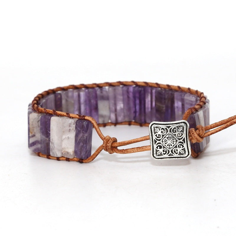 Amethyst hand-woven leather Women Bracelet