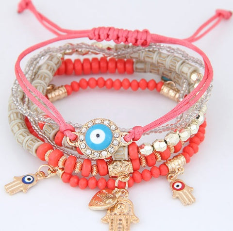 Kabbalah Fatima Hamsa Hand Blue Evil Eye Bracelets & Bangles Multilayer Beads Turkish Pulseras For Women