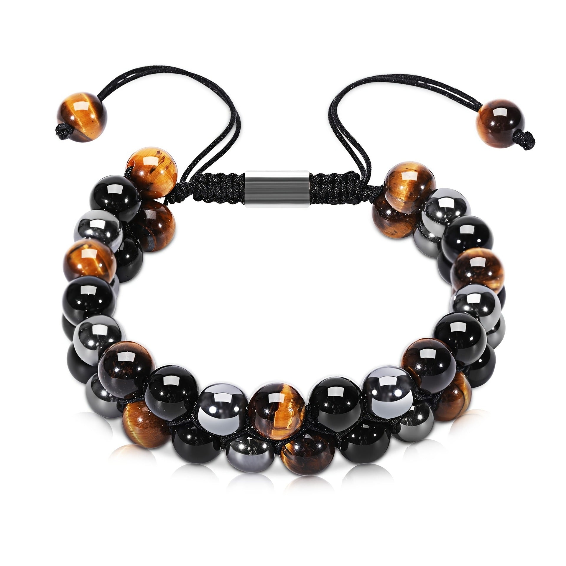 Natural Tiger Eye Agate Bracelet Men's Woven Adjustable Black Magnet Yoga Beaded Bracelet