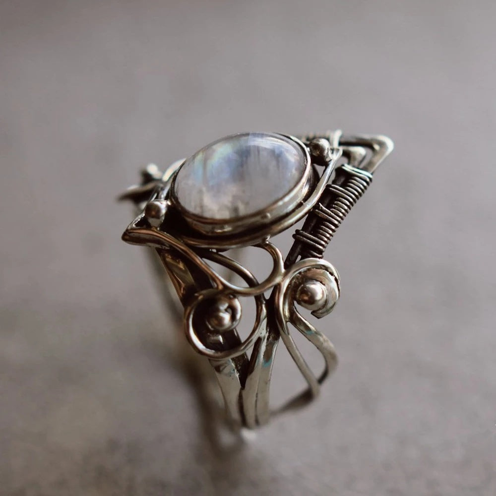 Crystal Boho Antique Indian Moonstone Women Rings