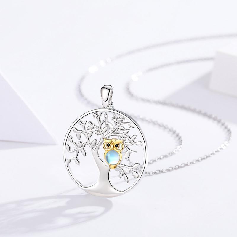 925 Sterling Silver Tree of Life with Moonstone Owl Women Necklace