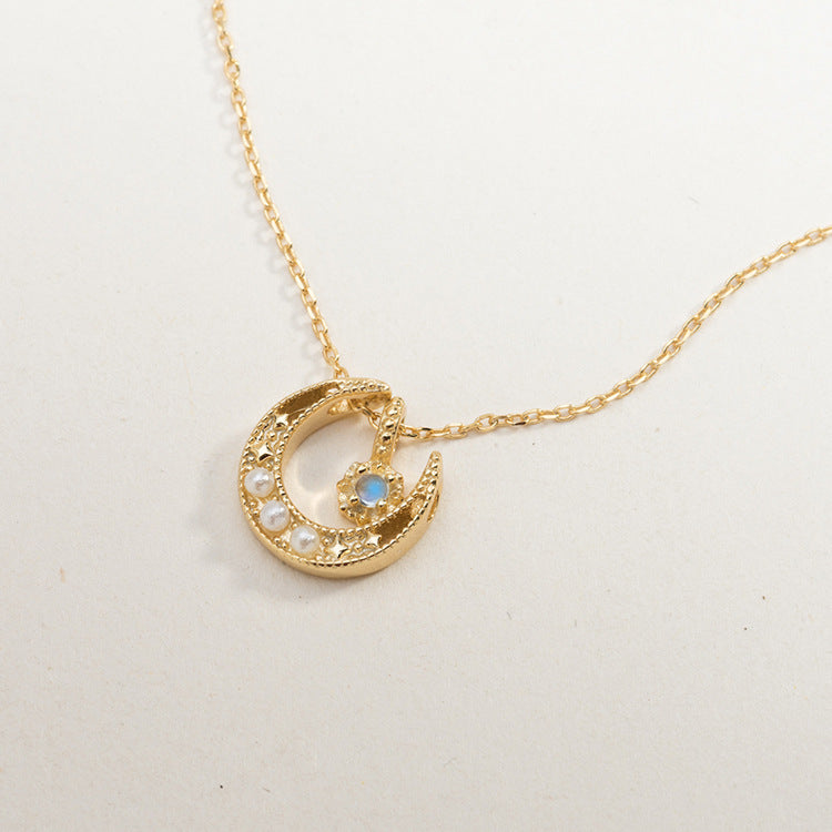 Golden Moon Moonstone Clavicle Women Necklace