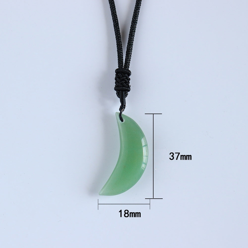 Natural Crystal Rose Quartz Aventurine Jade Crescent Pendant Women Necklace