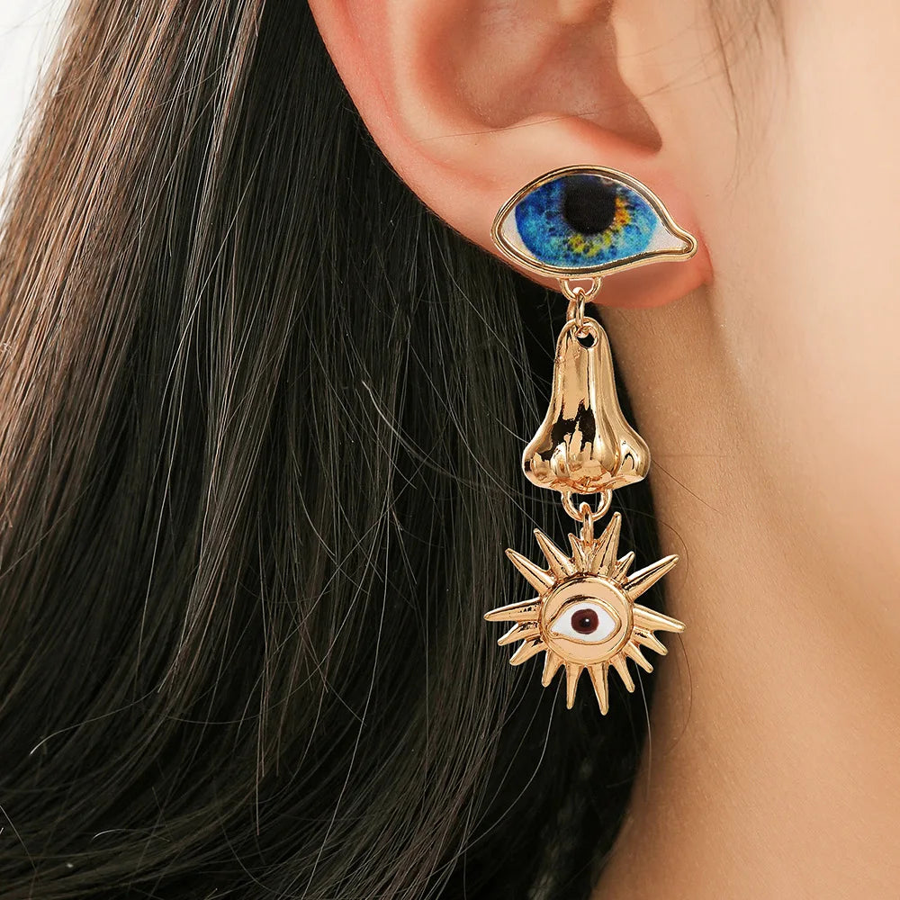 Personality Creative Golden Fatima Eye Earrings for Woman Party Jewelry