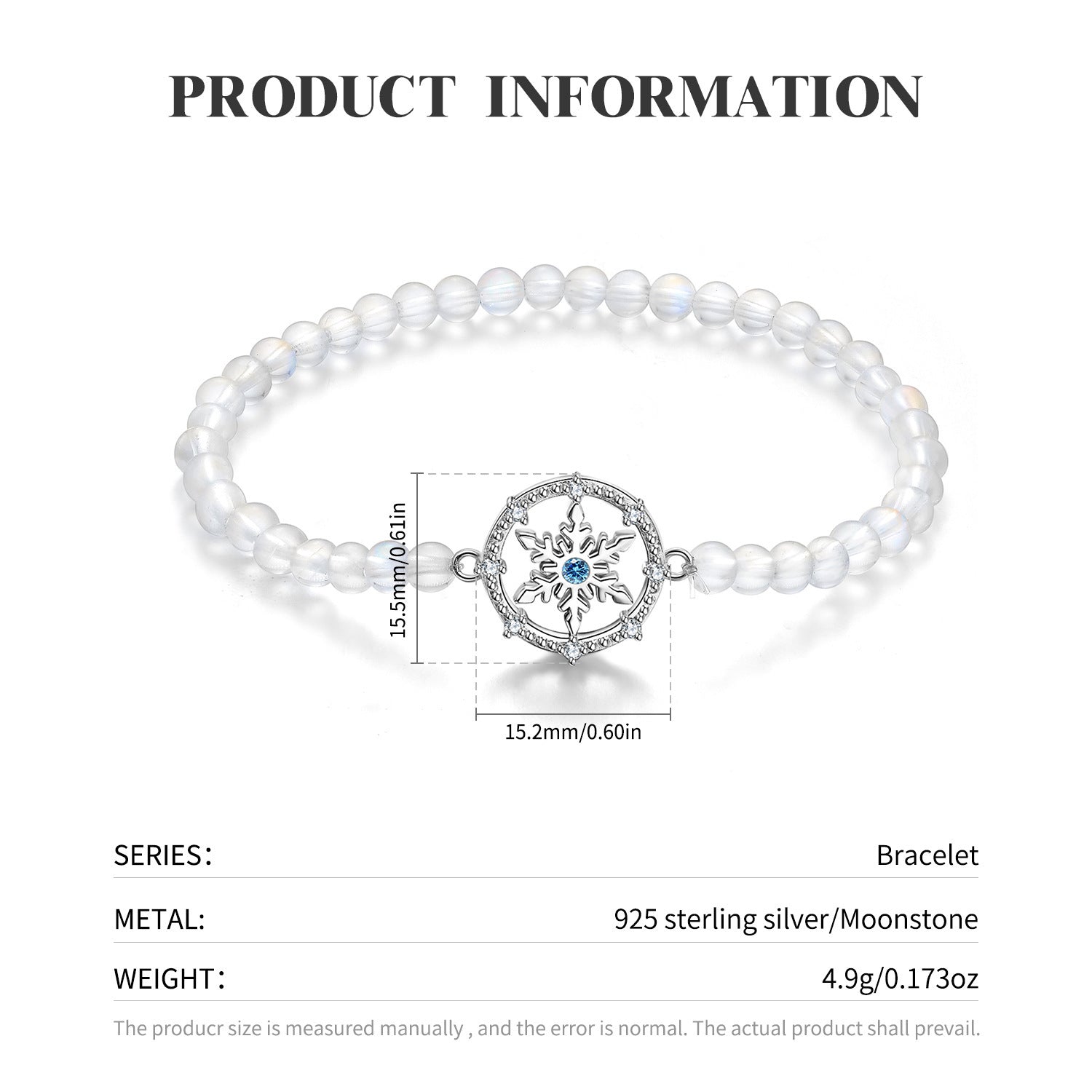 Snow Flower S925 Silver Natural Moonstone Women Bracelet