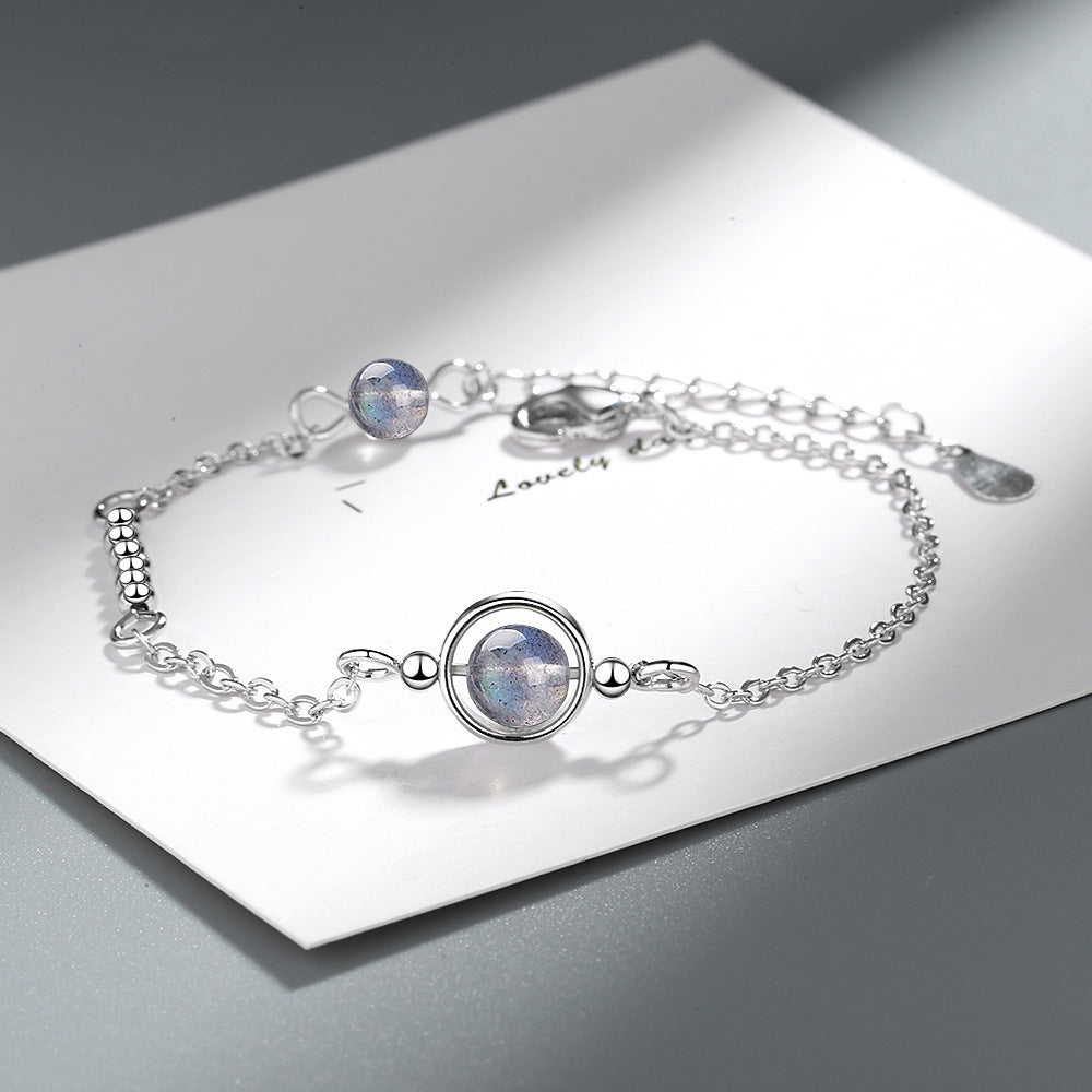 Natural Moonstone Blue Women Bracelet