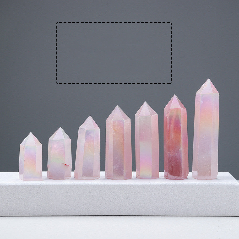 Rose Quartz Crystal  Hexagonal Column Home Decor