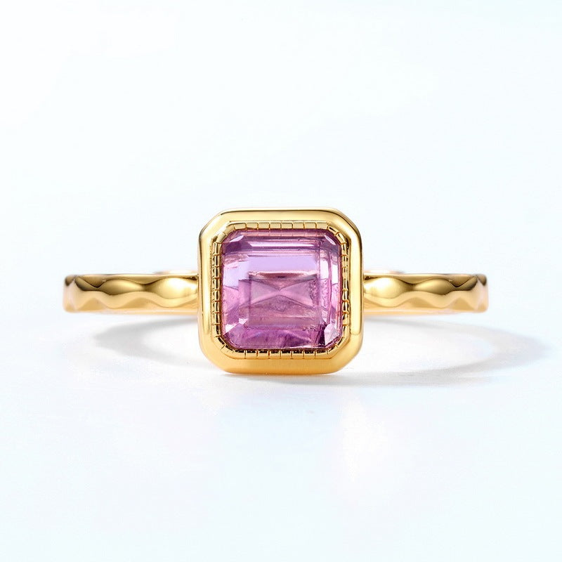 Women's Square Natural Amethyst  Ring