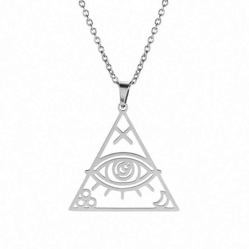 Men's Hip Hop Pyramid EYE OF PROVIDENCE Triangle Stainless Steel Necklace