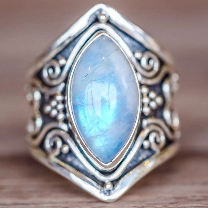 Antique Silver Vintage Moonstone Women Ring