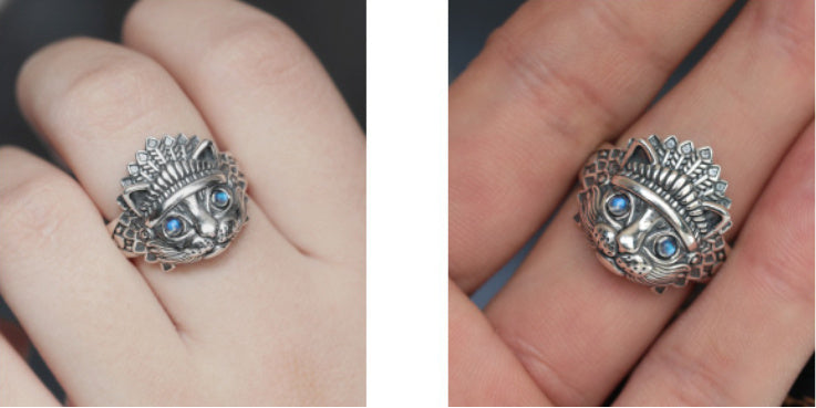 Men's Moonstone Indian Cat Vintage Ring