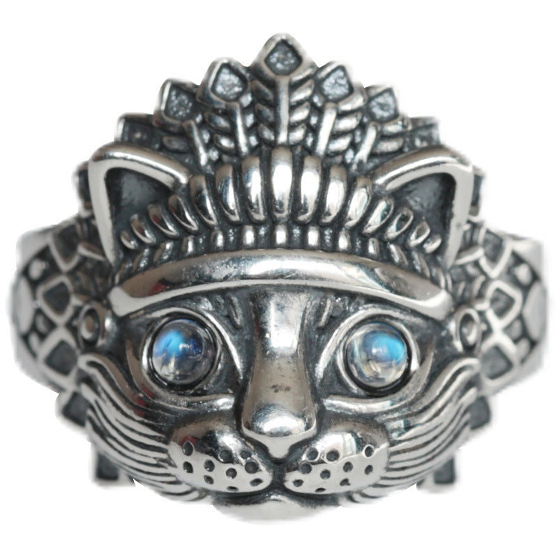 Men's Moonstone Indian Cat Vintage Ring