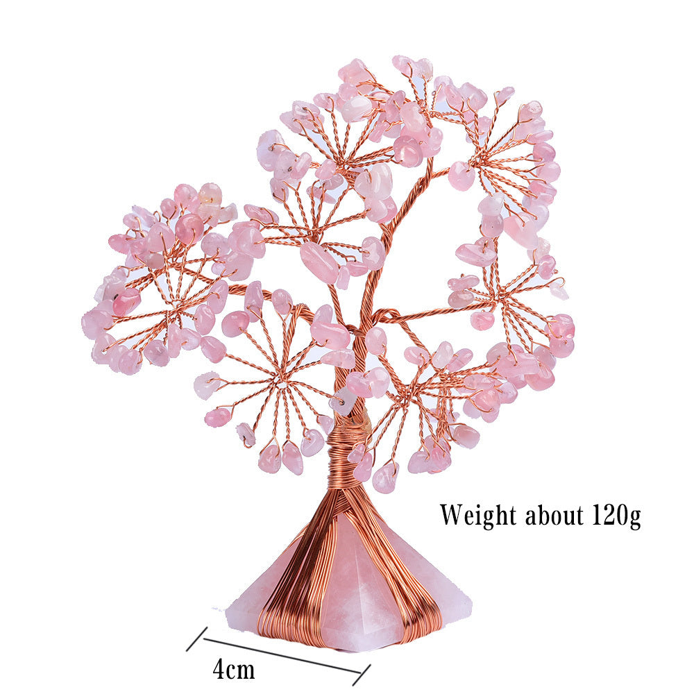 Natural pink crystal pyramid mini crystal tree