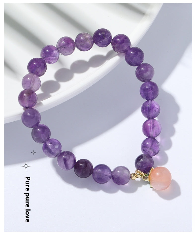 Natural Amethyst Bracelet Strawberry Quartz Heart-shaped Peach Pendant Women Bracelet