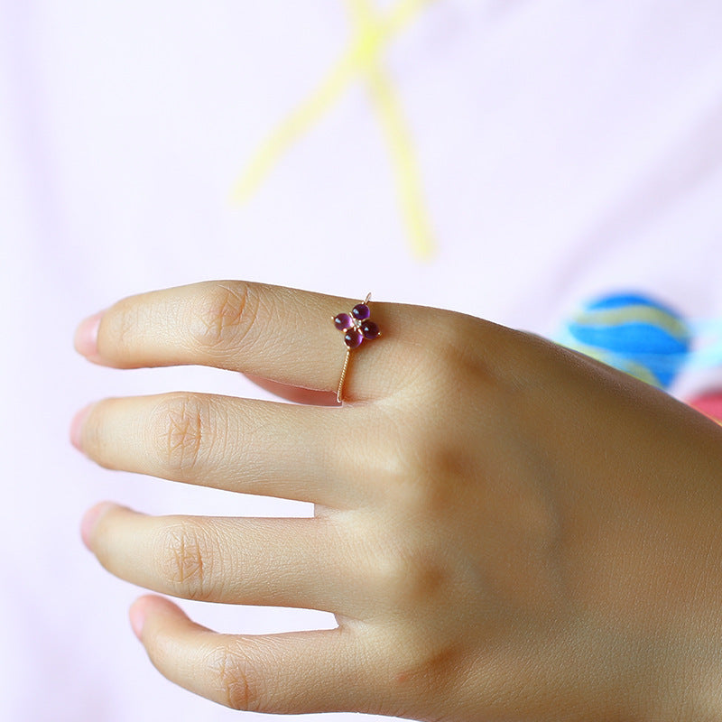 Silver925 Amethyst Ring Vintage Four-leaf Clover