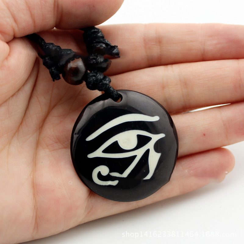 Egyptian Eye Of Horus Necklace Black Round Resin Necklace