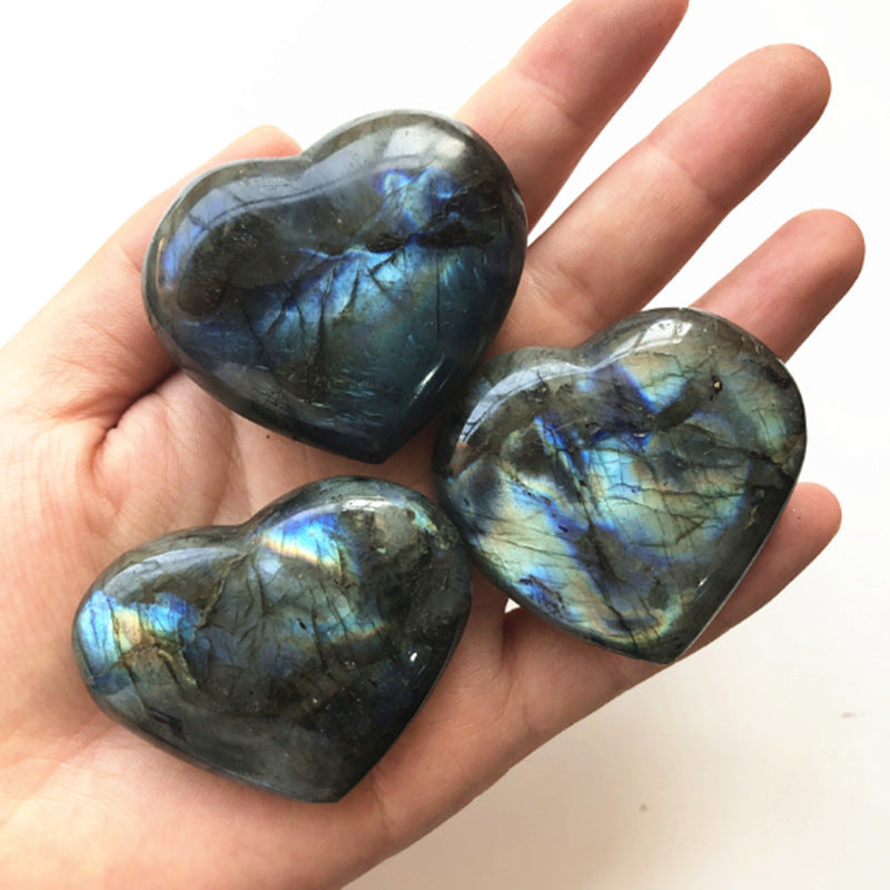 Labradorite Heart Moonstone Positive Energy Reiki Gems Crystal Heart Healing Home Decor