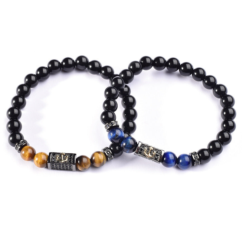 Tigereye Bright Black Beads Copper Micro Inlay Small Light Luxury Men's Bracelet