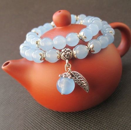 Pink chalcedony agate Women Bracelet leaves