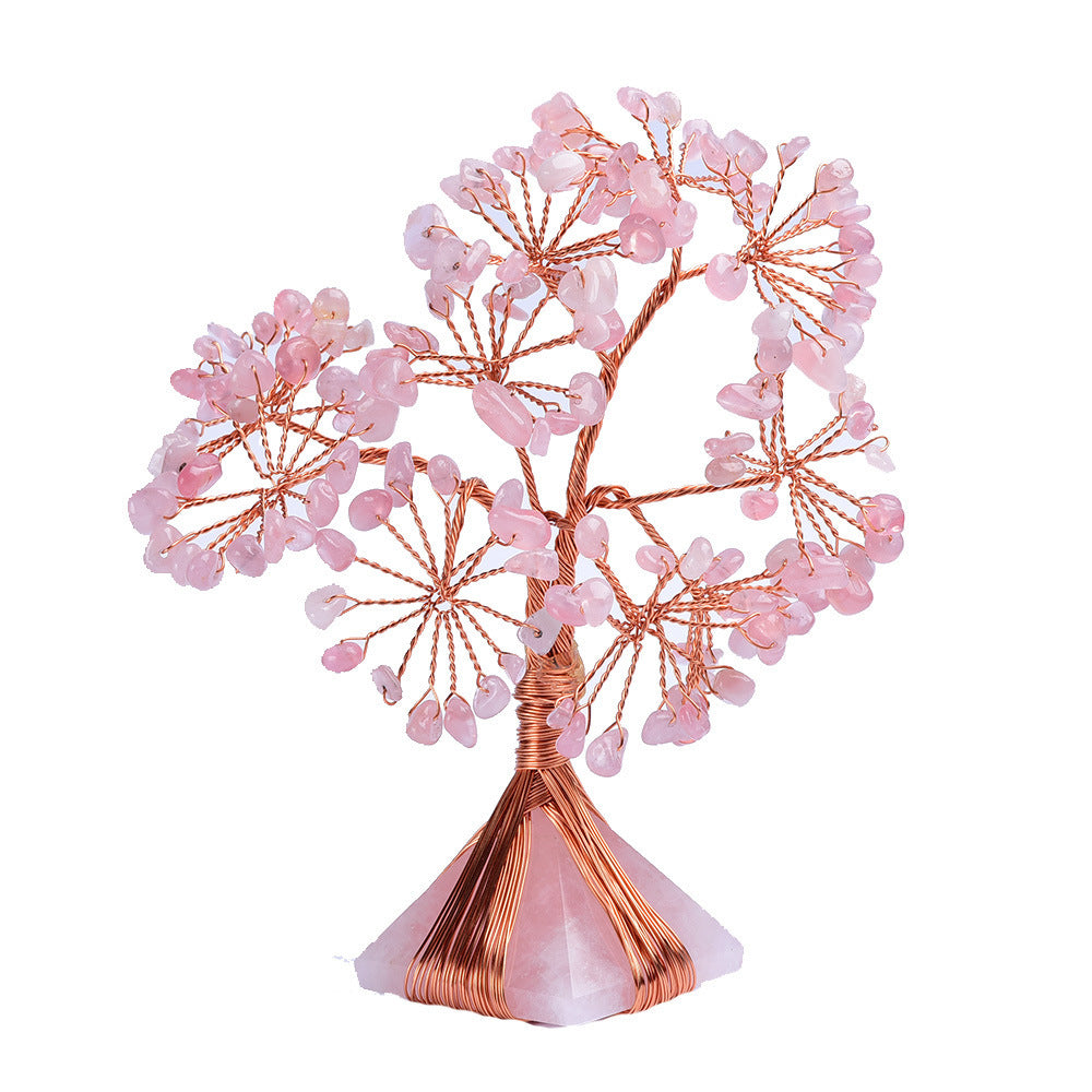 Natural pink crystal pyramid mini crystal tree