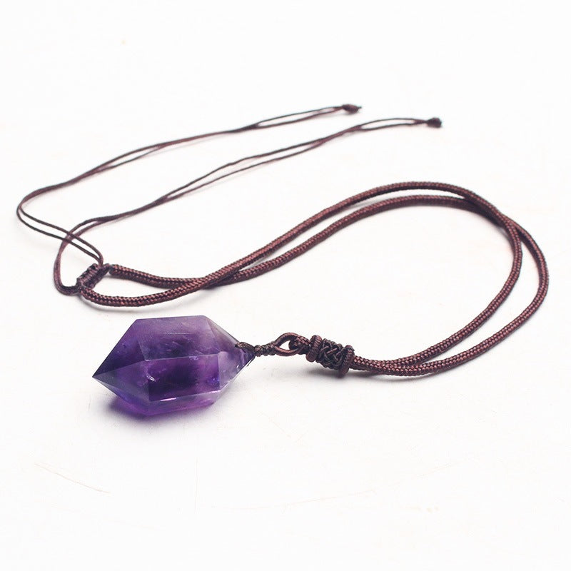 Natural Amethyst Hexagonal Pendant Necklace For Women