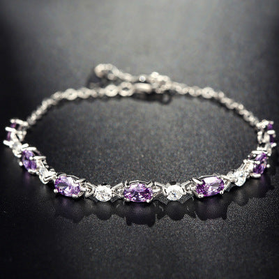 Silver Diamond Amethyst Women Bracelet