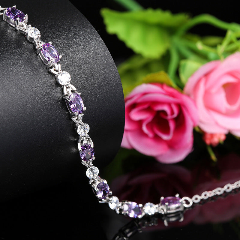 Silver Diamond Amethyst Women Bracelet