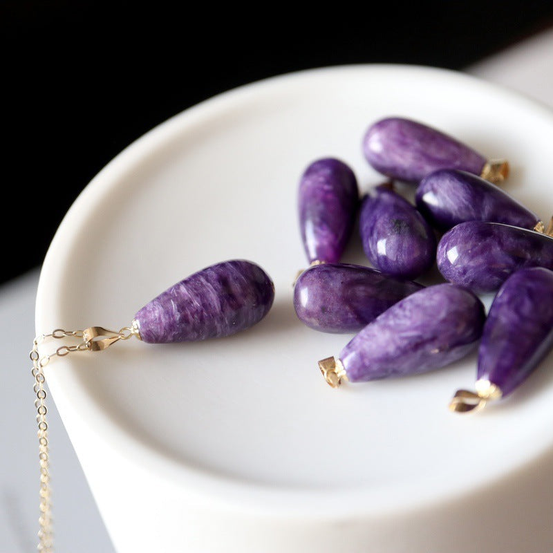 Natural Amethyst Water Drop Pendant Women Necklace