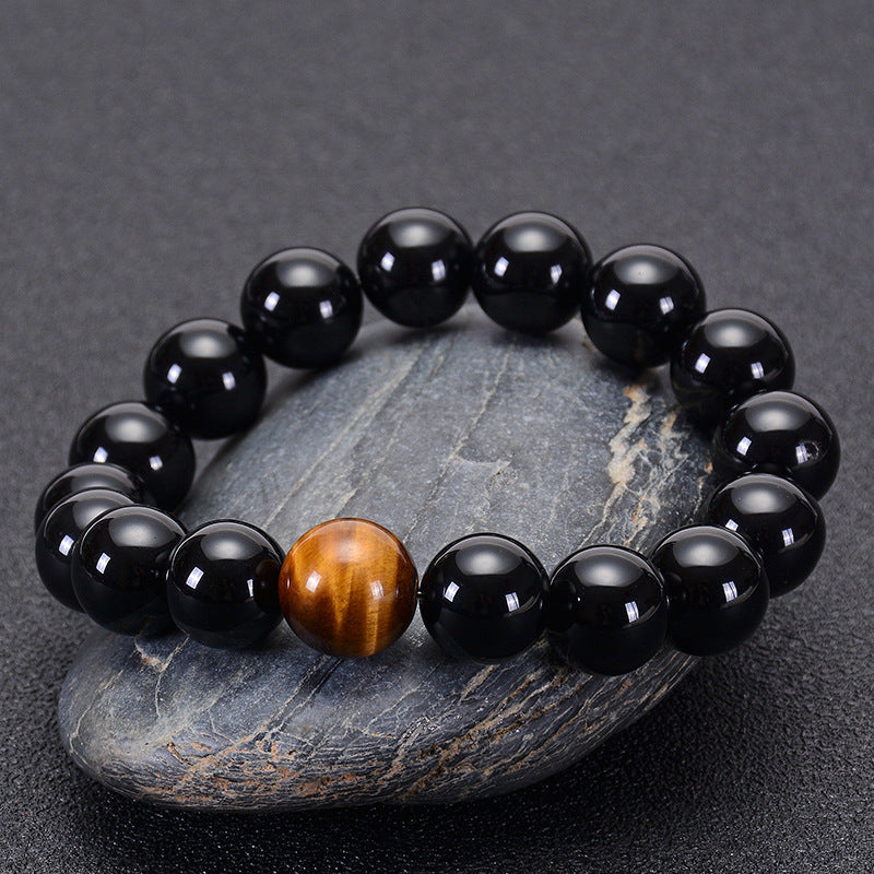 Natural Black Agate Bracelet Tiger Eye Men Bracelet