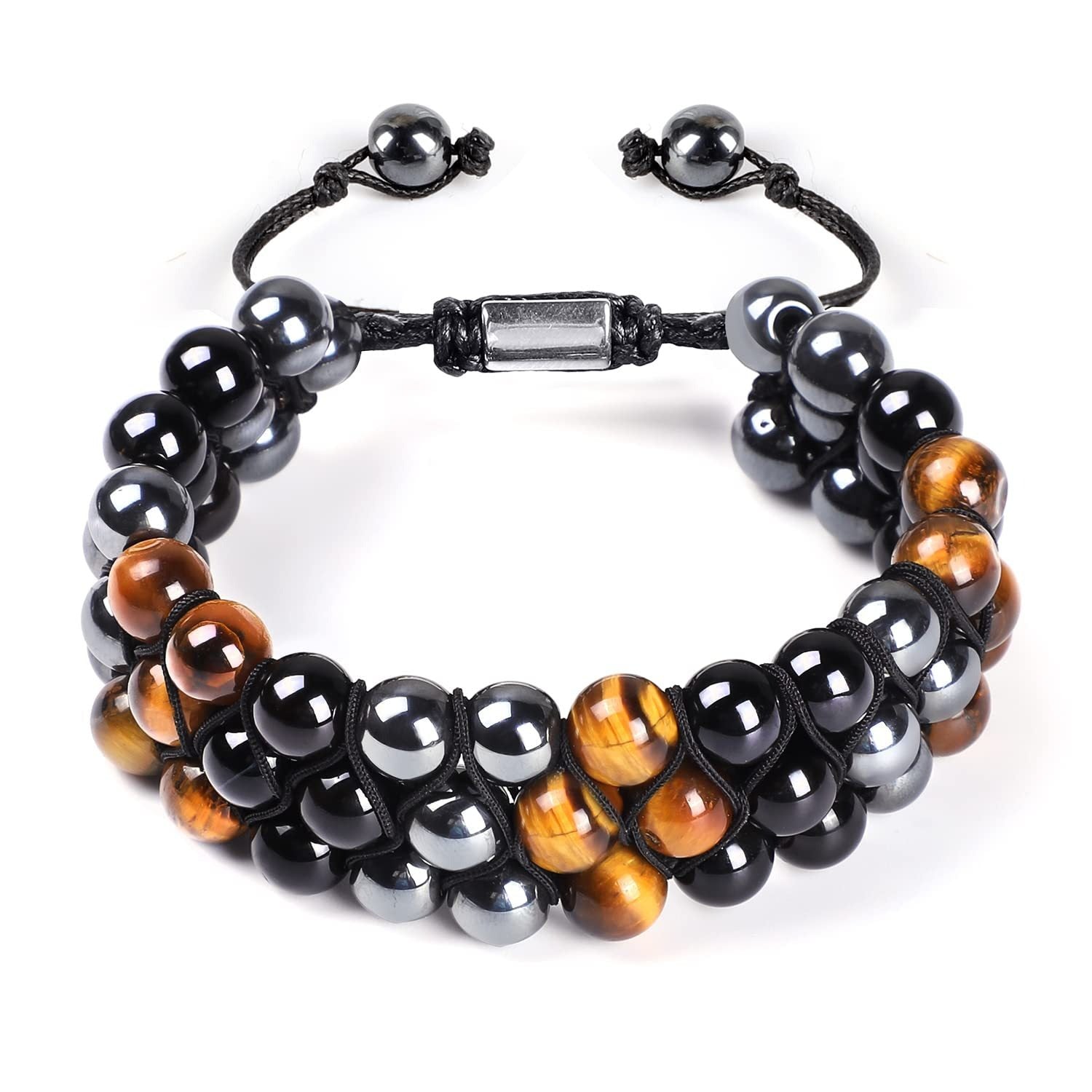 Natural Tiger Eye Agate Bracelet Men's Woven Adjustable Black Magnet Yoga Beaded Bracelet