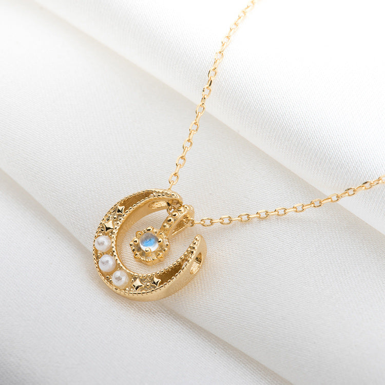 Golden Moon Moonstone Clavicle Women Necklace