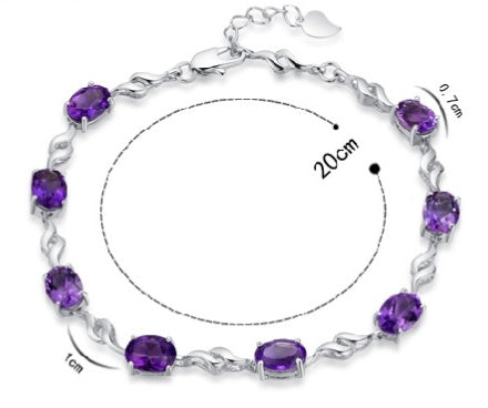 Simple Silver Plated Amethyst Women Bracelet