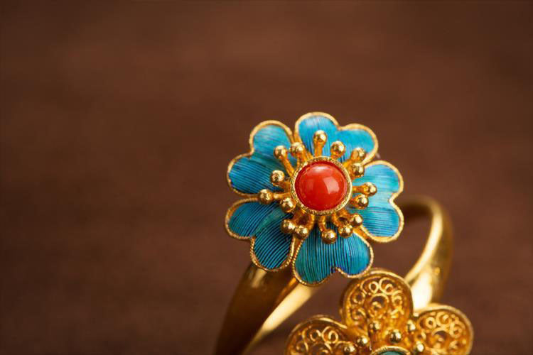 Natural Red Agate Ring Double Flower Hetian Jade Women's Ring Vintage Court Style