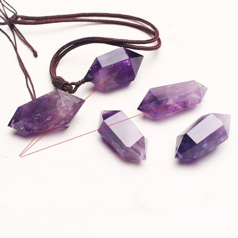 Natural Amethyst Hexagonal Pendant Necklace For Women