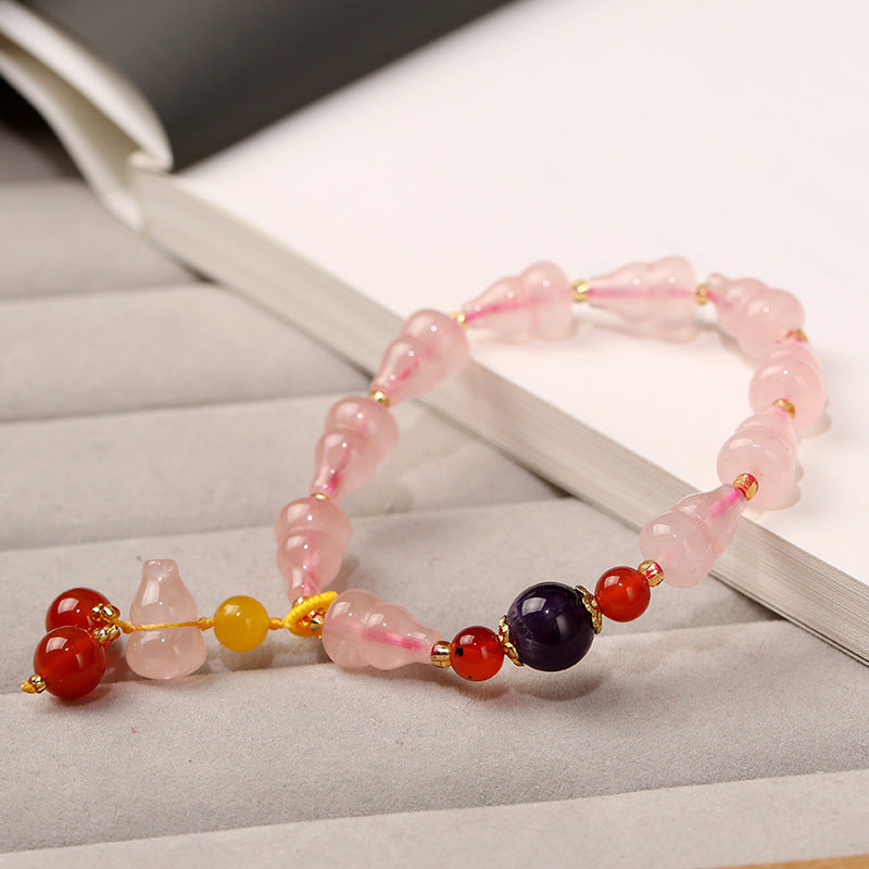 Natural Rose Quartz Bracelet Crystal Gourd Women Bracelet