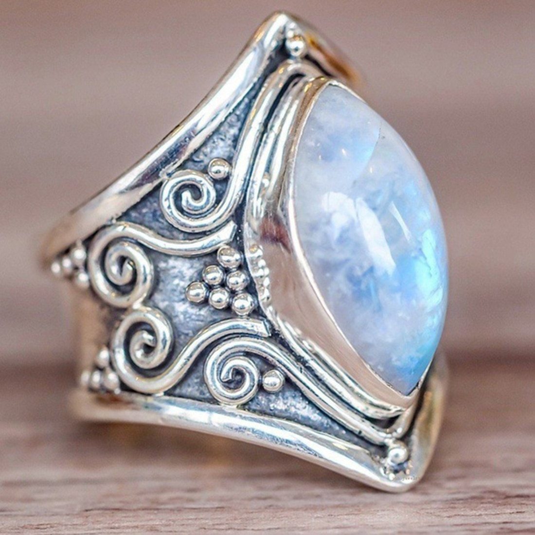 Antique Silver Vintage Moonstone Women Ring