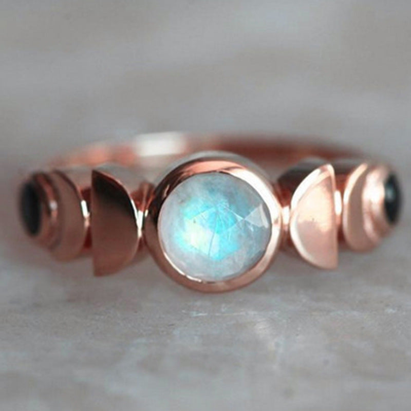 Moon Round Rose Gold Moonstone Women Ring